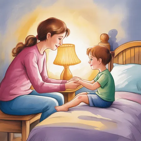 Mutter am Bettrand hält Hand des Kindes – Monika Meier Kindertherapeutin