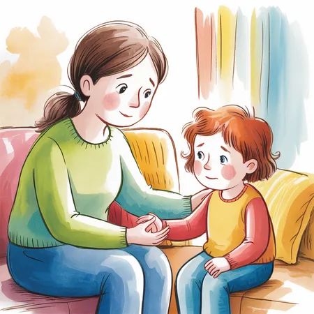 Illustration: Fürsorgliche Mutter hält die Hand ihres Kindes – Unterstützung bei Mobbing – Monika Meier Kindertherapeutin