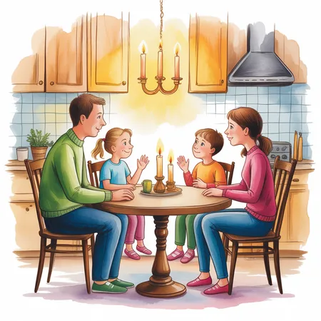 Familie im ruhigen Gespräch am Tisch – Familienbegleitung Monika Meier